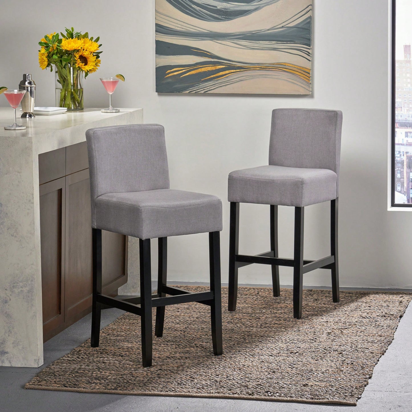 Set Of 2 30-Inch Upholstered Barstools With Sturdy Wooden Frame