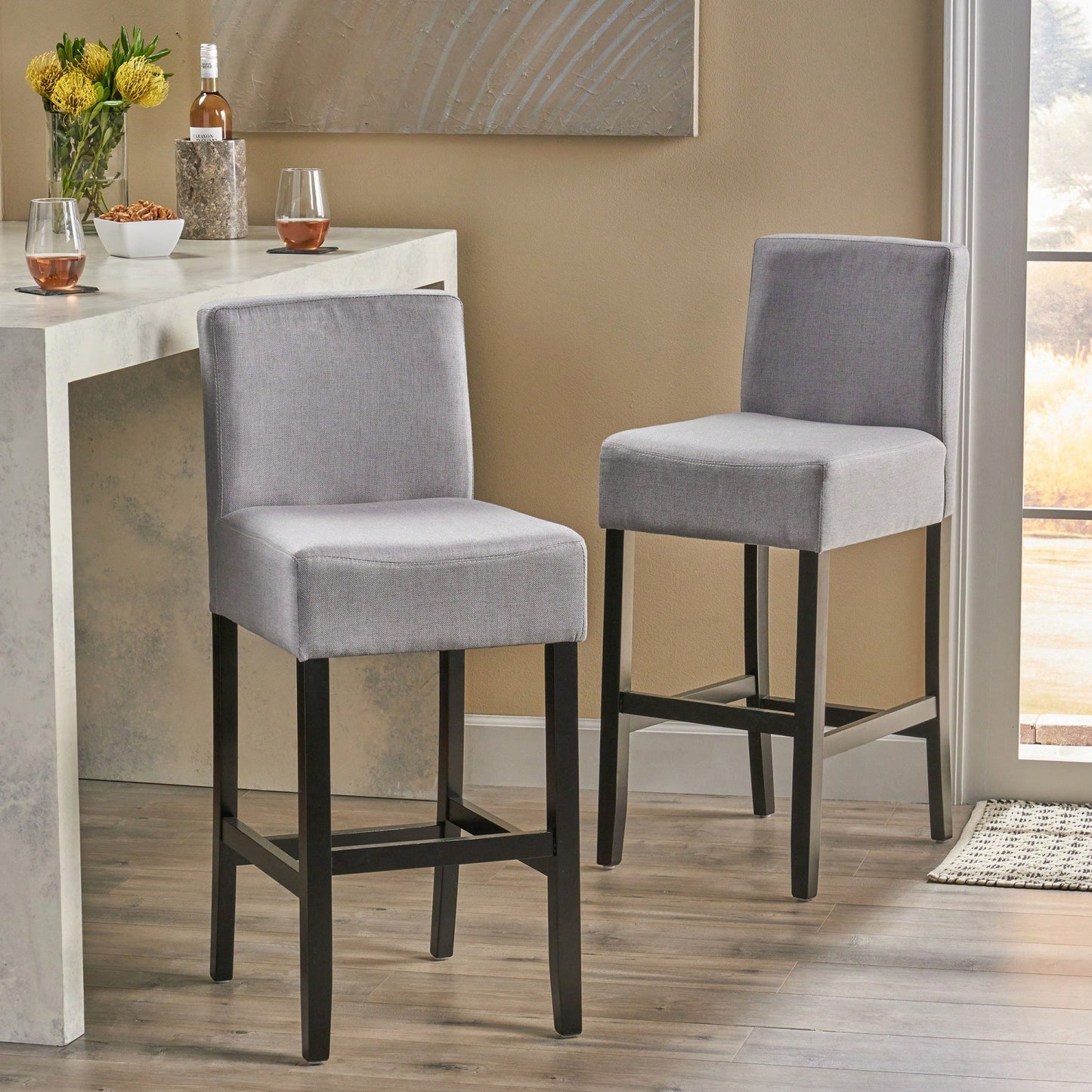 Set Of 2 30-Inch Upholstered Barstools With Sturdy Wooden Frame