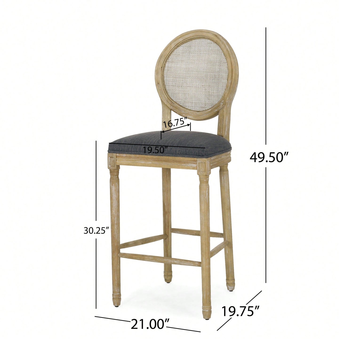 Elegant Solid Wood Cane Bar Stool Set With Upholstered Seat 30.25 Inch Height