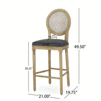 Elegant Solid Wood Cane Bar Stool Set With Upholstered Seat 30.25 Inch Height