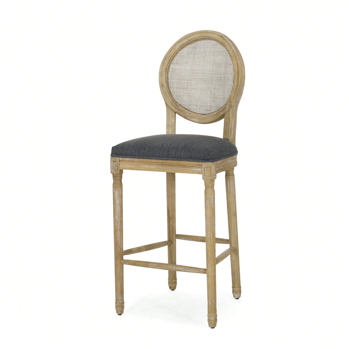 Elegant Solid Wood Cane Bar Stool Set With Upholstered Seat 30.25 Inch Height