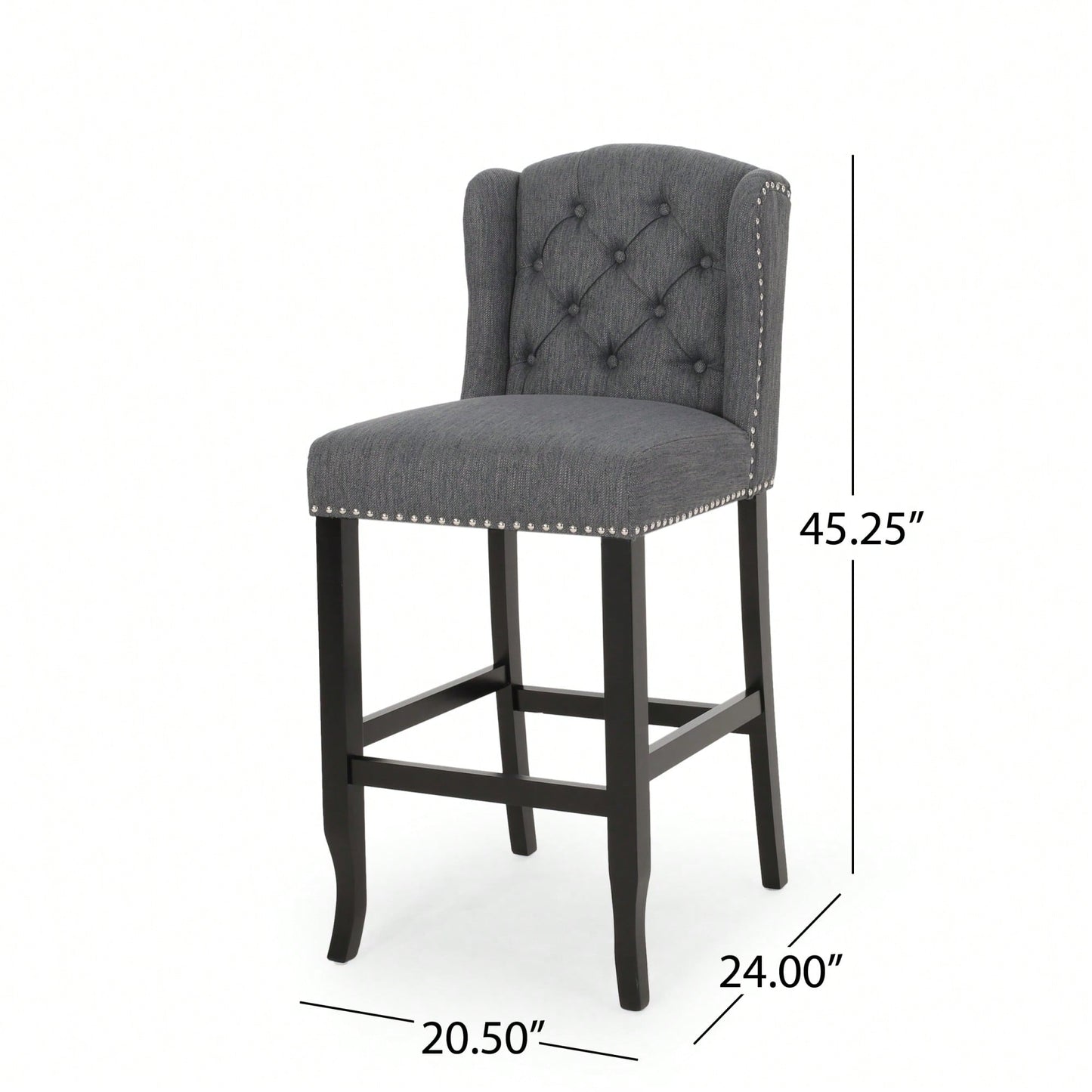 Charcoal And Dark Brown Fabric Tufted Wingback Counter Stools Set Of 2 31 Inch Height