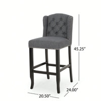 Charcoal And Dark Brown Fabric Tufted Wingback Counter Stools Set Of 2 31 Inch Height