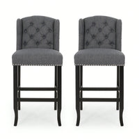 Charcoal And Dark Brown Fabric Tufted Wingback Counter Stools Set Of 2 31 Inch Height