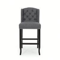 Charcoal And Dark Brown Fabric Tufted Wingback Counter Stools Set Of 2 31 Inch Height