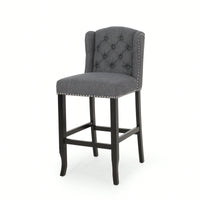 Charcoal And Dark Brown Fabric Tufted Wingback Counter Stools Set Of 2 31 Inch Height