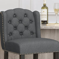 Charcoal And Dark Brown Fabric Tufted Wingback Counter Stools Set Of 2 31 Inch Height