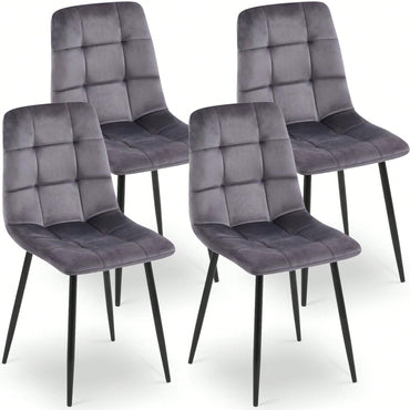 Set Of 4 Mid Century Modern Grey Velvet Dining Chairs For Kitchen And Living Room