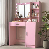 Pink Vanity Desk With Mirror And Light, Adjustable Brightness, Large Drawer And Three Level Storage Dresser For Bedroom