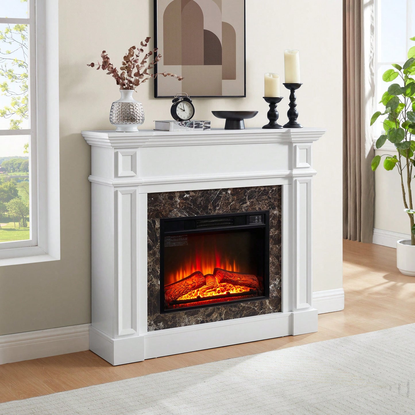 Elegant White Mantel For 23 Inch Fireplace - 45.6W X 11.8D X 40H