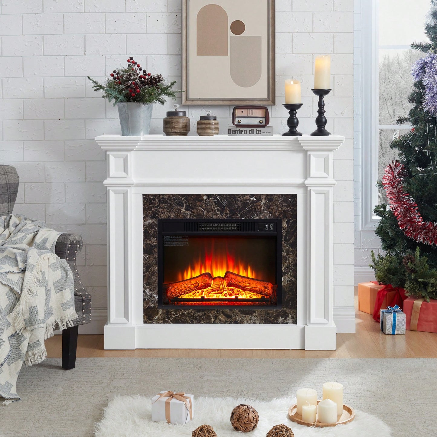 Elegant White Mantel For 23 Inch Fireplace - 45.6W X 11.8D X 40H