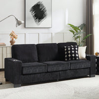 Modern 3-Seater Corduroy Sofa For Living Room Bedroom Office In Black Compressed Design