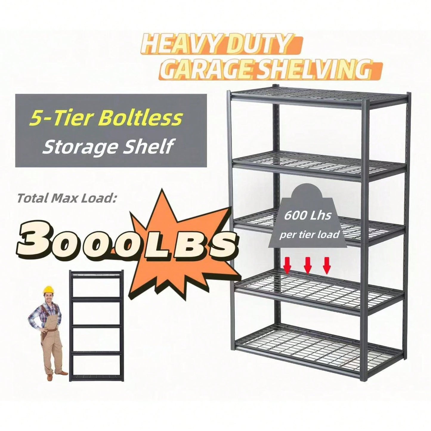 Heavy Duty 5 Tier Metal Storage Shelves Adjustable Easy Assembly For Basement Garage Kitchen 72H X 47.2W X 17.7D