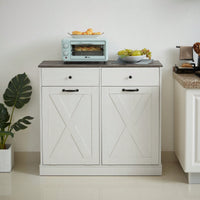 Double Door Tilt Trash Cabinet For Kitchen - White Double Compartment Trash Can