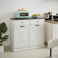 Double Door Tilt Trash Cabinet For Kitchen - White Double Compartment Trash Can
