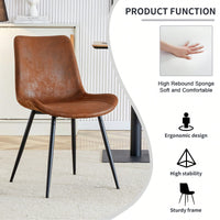 Set Of 6 Curved Brown Suede Dining Chairs With Black Metal Legs Comfortable Cushions For Restaurants Kitchens Bedrooms Offices