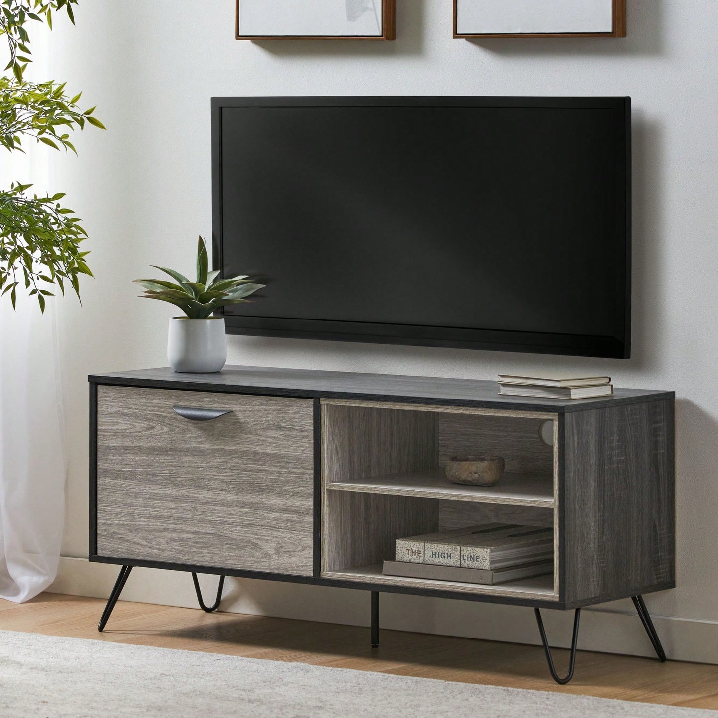 Modern Wooden TV Cabinet With Storage Shelves For Living Room Entertainment Center