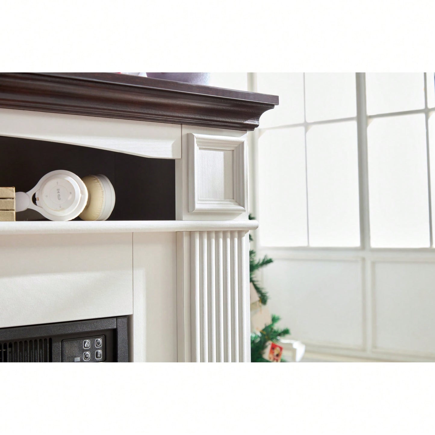 Corner Mantel Cabinet With 23 Inch Electric Fireplace Insert For Cozy Living Room Or Bedroom Ambiance