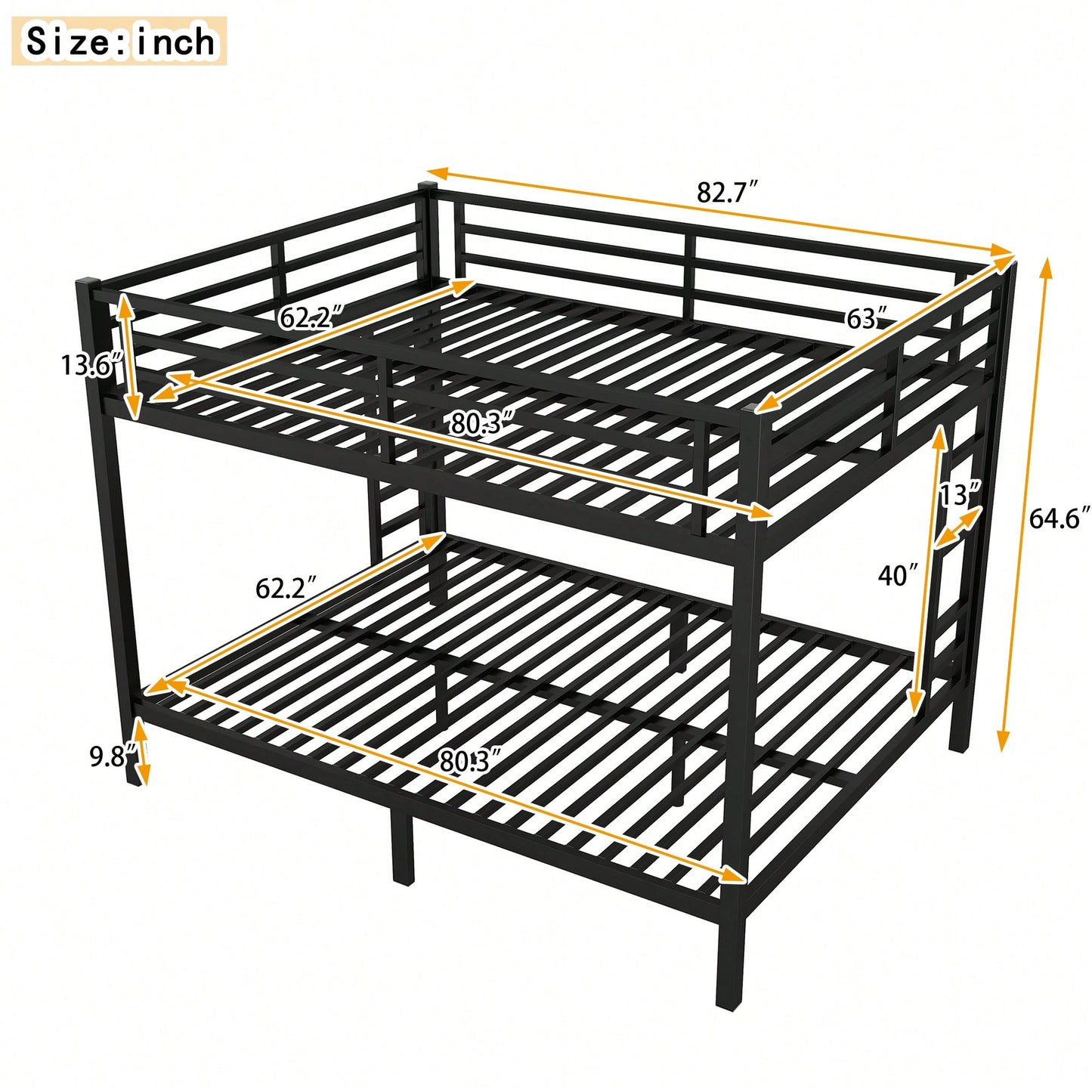 Stylish Metal Bunk Bed For Teens And Adults Space-Saving Design Noise-Reducing No Box Spring Required Black Finish