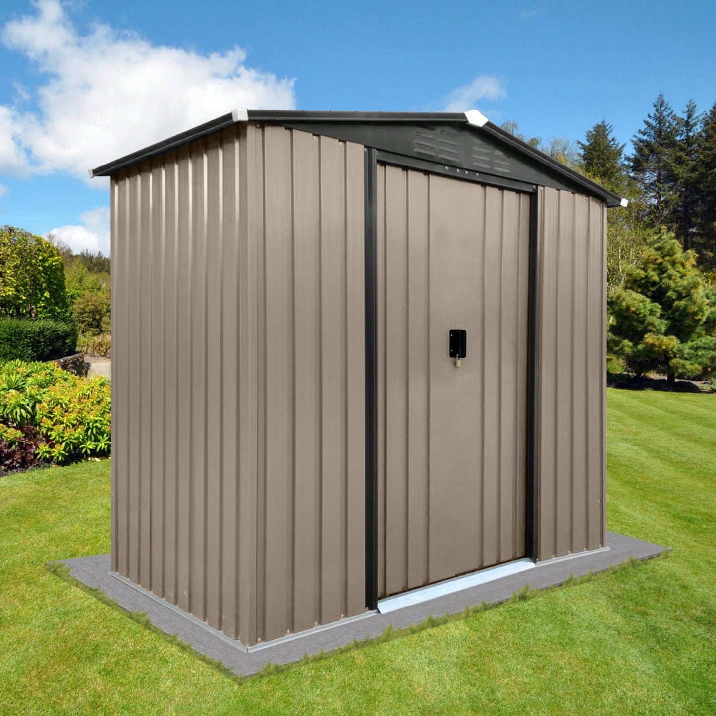 Outdoor 4FTx6FT Apex Roof Brown Storage Shed With Sliding Doors