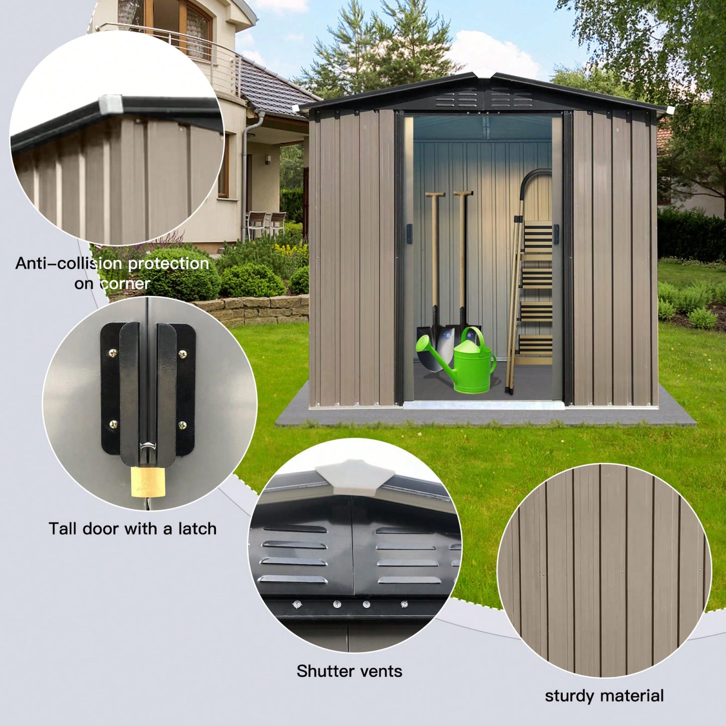 Outdoor 4FTx6FT Apex Roof Brown Storage Shed With Sliding Doors