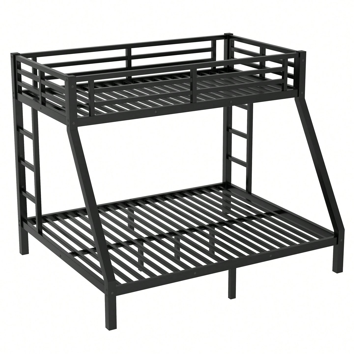 Metal Twin XL Over Queen Bunk Bed For Teens And Adults Space-Saving Design Noise Reduction No Box Spring Required Black Finish