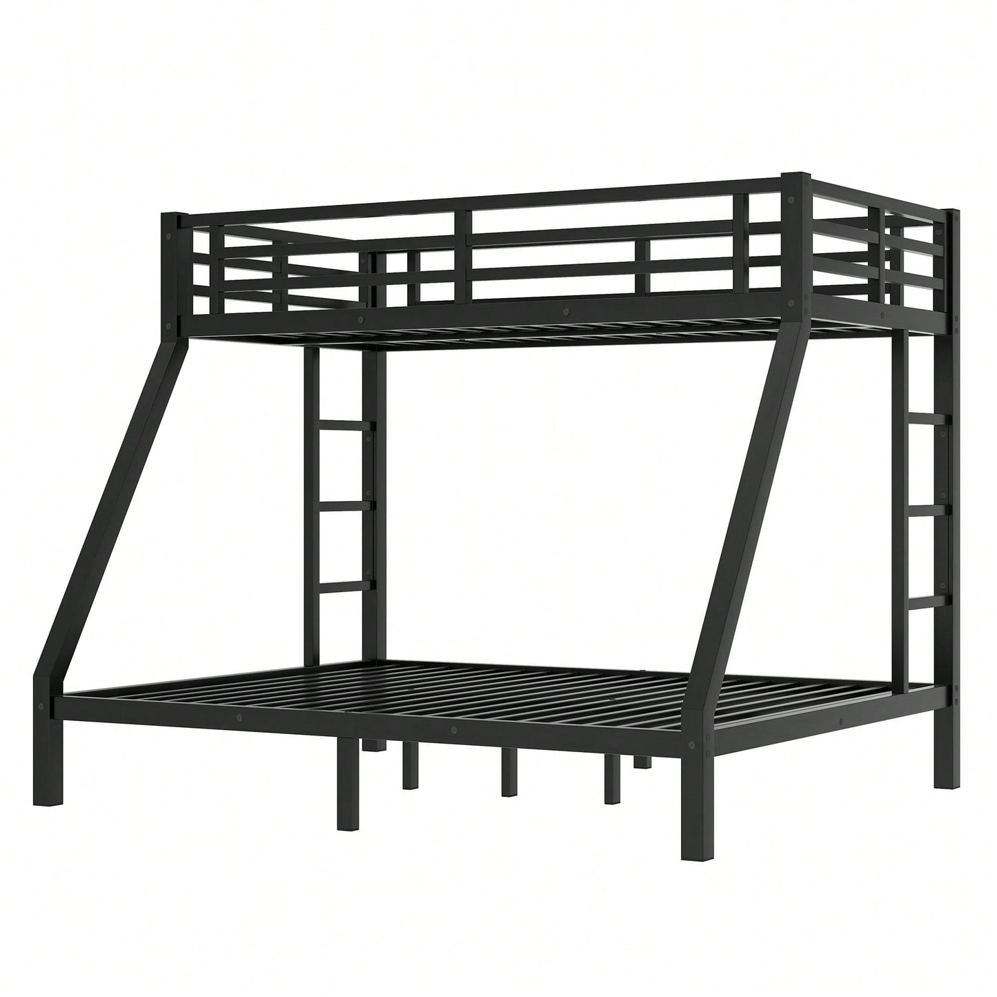 Metal Twin XL Over Queen Bunk Bed For Teens And Adults Space-Saving Design Noise Reduction No Box Spring Required Black Finish