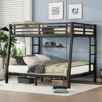 Space-Saving Metal Full XL Over Queen Bunk Bed For Teens And Adults With Noise Reduction And No Box Spring Required In Black