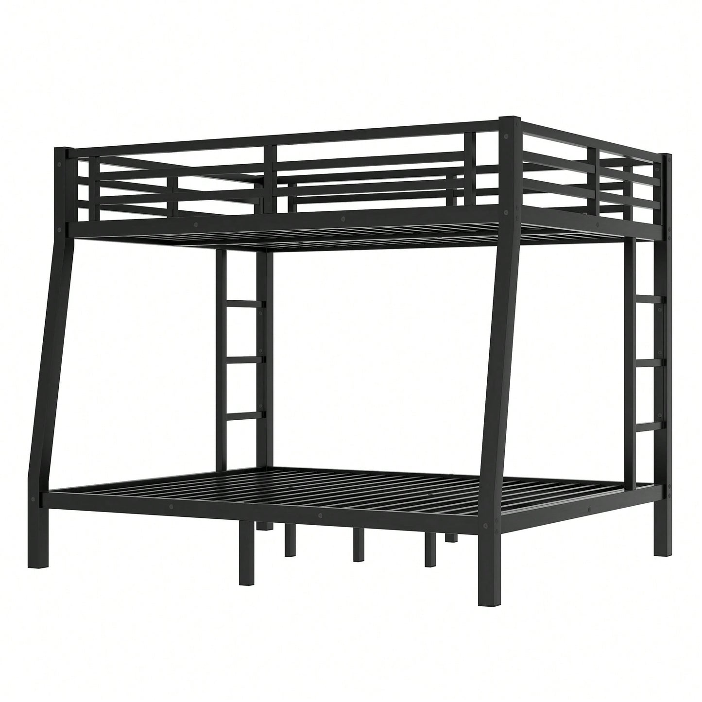 Space-Saving Metal Full XL Over Queen Bunk Bed For Teens And Adults With Noise Reduction And No Box Spring Required In Black