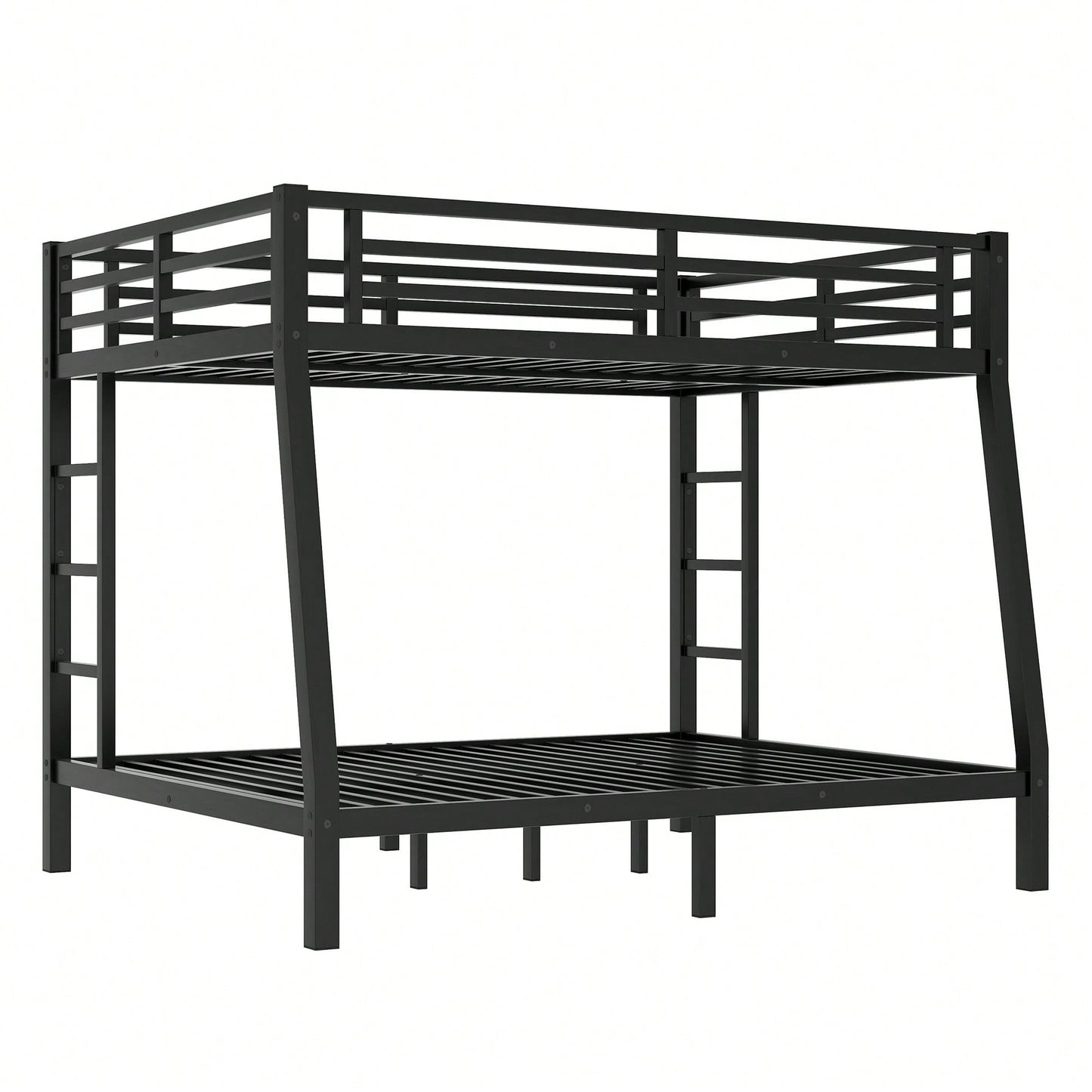 Space-Saving Metal Full XL Over Queen Bunk Bed For Teens And Adults With Noise Reduction And No Box Spring Required In Black