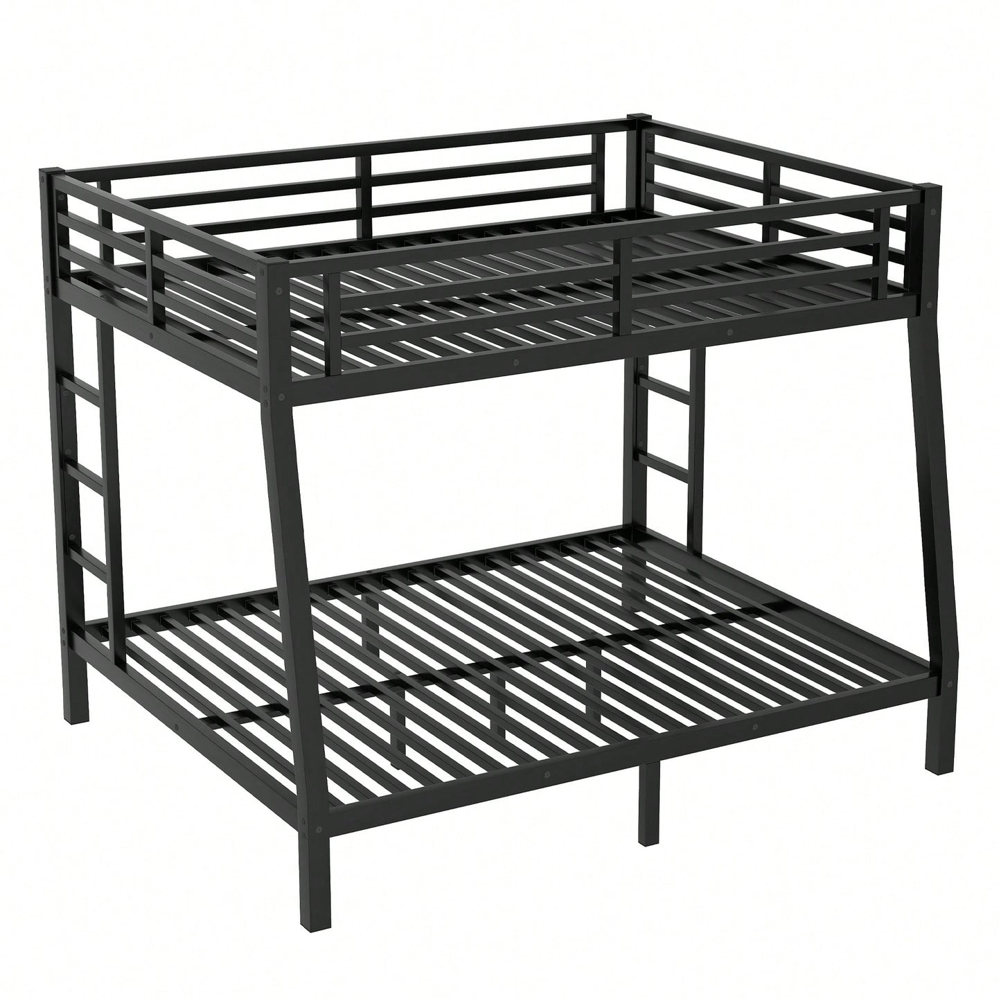 Space-Saving Metal Full XL Over Queen Bunk Bed For Teens And Adults With Noise Reduction And No Box Spring Required In Black