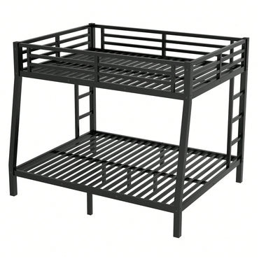 Space-Saving Metal Full XL Over Queen Bunk Bed For Teens And Adults With Noise Reduction And No Box Spring Required In Black