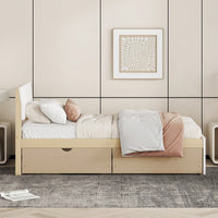 Modern Twin Bed Frame With Storage Drawers White High Gloss Headboard Footboard Light Oak Finish