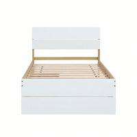 Modern Twin Bed Frame With Storage Drawers White High Gloss Headboard Footboard Light Oak Finish