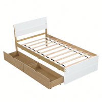 Modern Twin Bed Frame With Storage Drawers White High Gloss Headboard Footboard Light Oak Finish