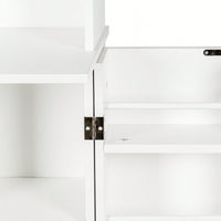 Tall White Pantry Cabinet With Adjustable Shelves And Microwave Stand For Kitchen And Dining Room Storage