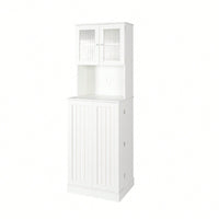 Tall White Pantry Cabinet With Adjustable Shelves And Microwave Stand For Kitchen And Dining Room Storage