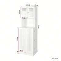 Tall White Pantry Cabinet With Adjustable Shelves And Microwave Stand For Kitchen And Dining Room Storage