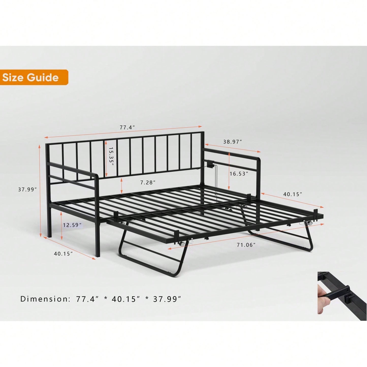 Height Adjustable Twin Daybed With RGB LED Lights And Charging Station, Versatile Metal Frame With Trundle For Bedroom And Living Room