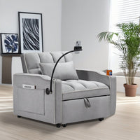 Adjustable Convertible Sleeper Chair Sofa Bed With Multi-Pockets For Small Spaces Living Room And Bedroom 3-In-1 Design