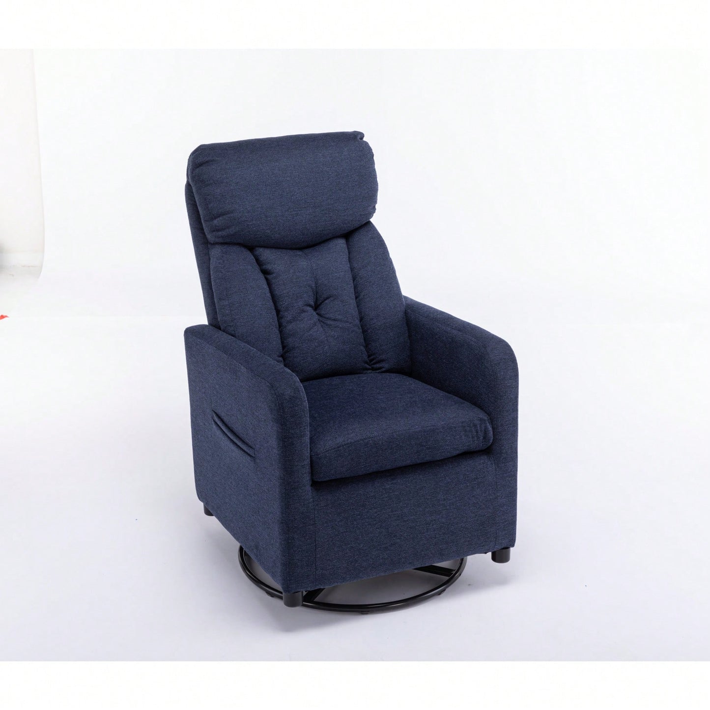 Linen Fabric Swivel Rocking Chair With Pocket For Cozy Relaxation Navy Blue