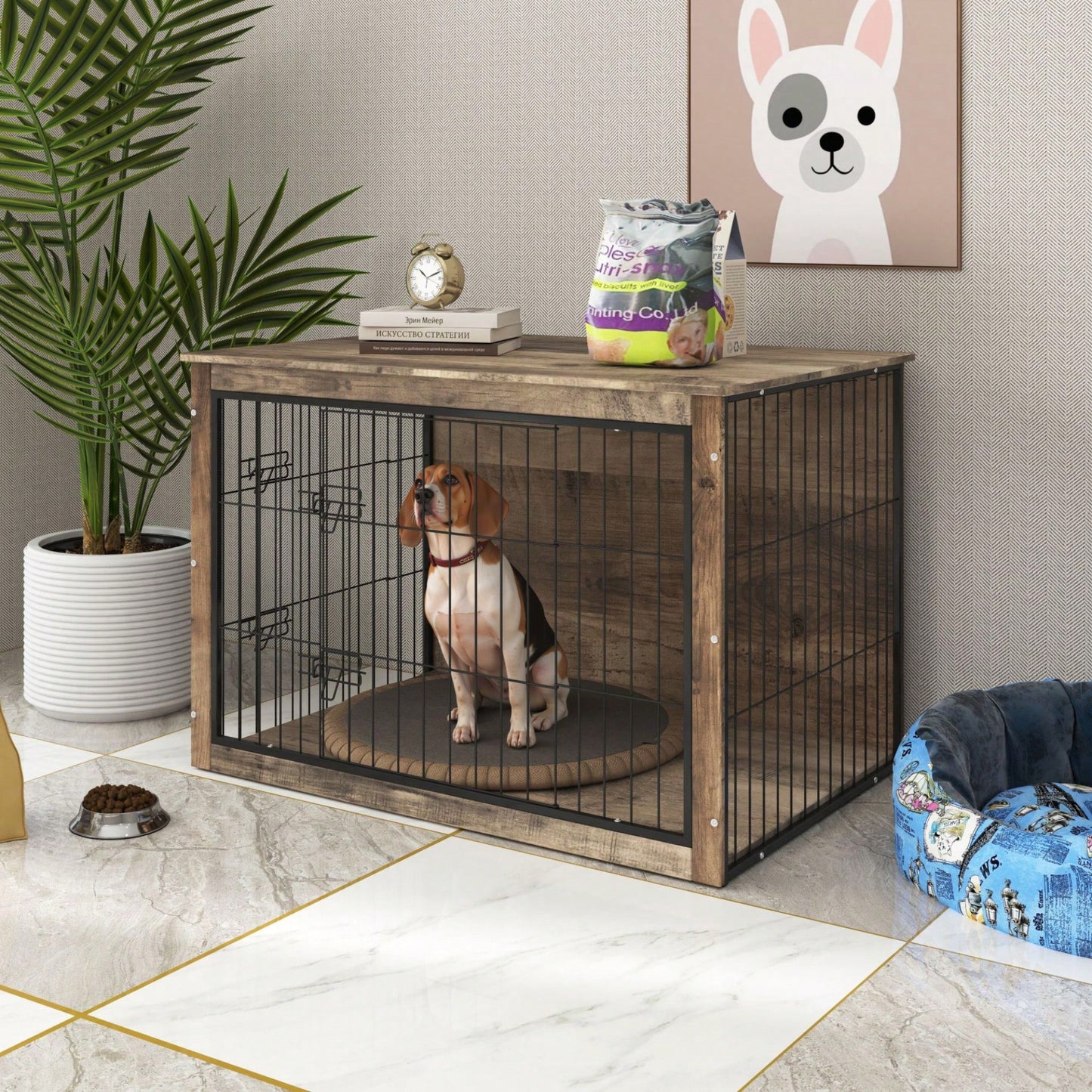 Stylish Wooden Dog Crate With Double Doors - Elegant Indoor Dog Furniture And Kennel Solution