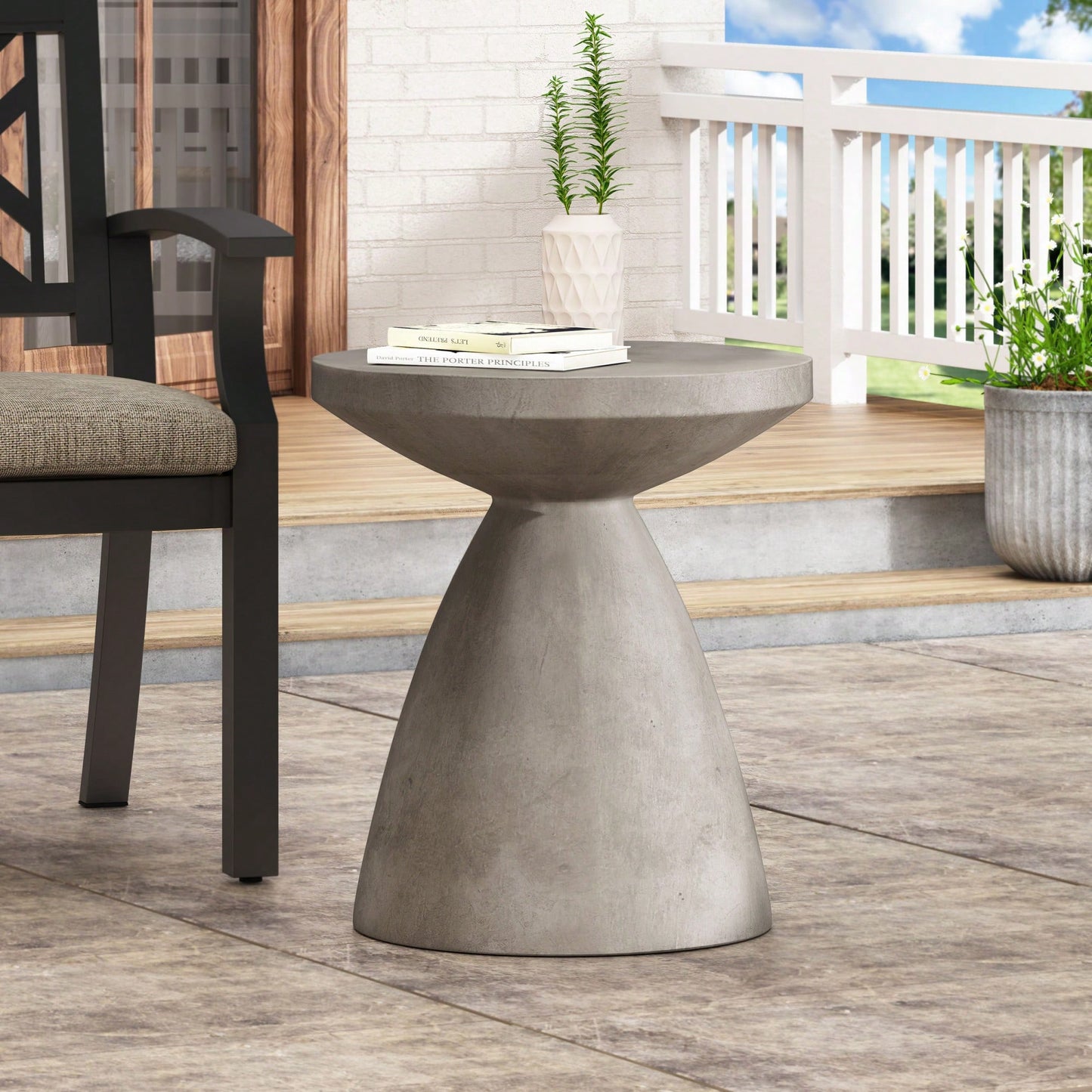 Lightweight Outdoor Concrete Side Table For Patio And Garden