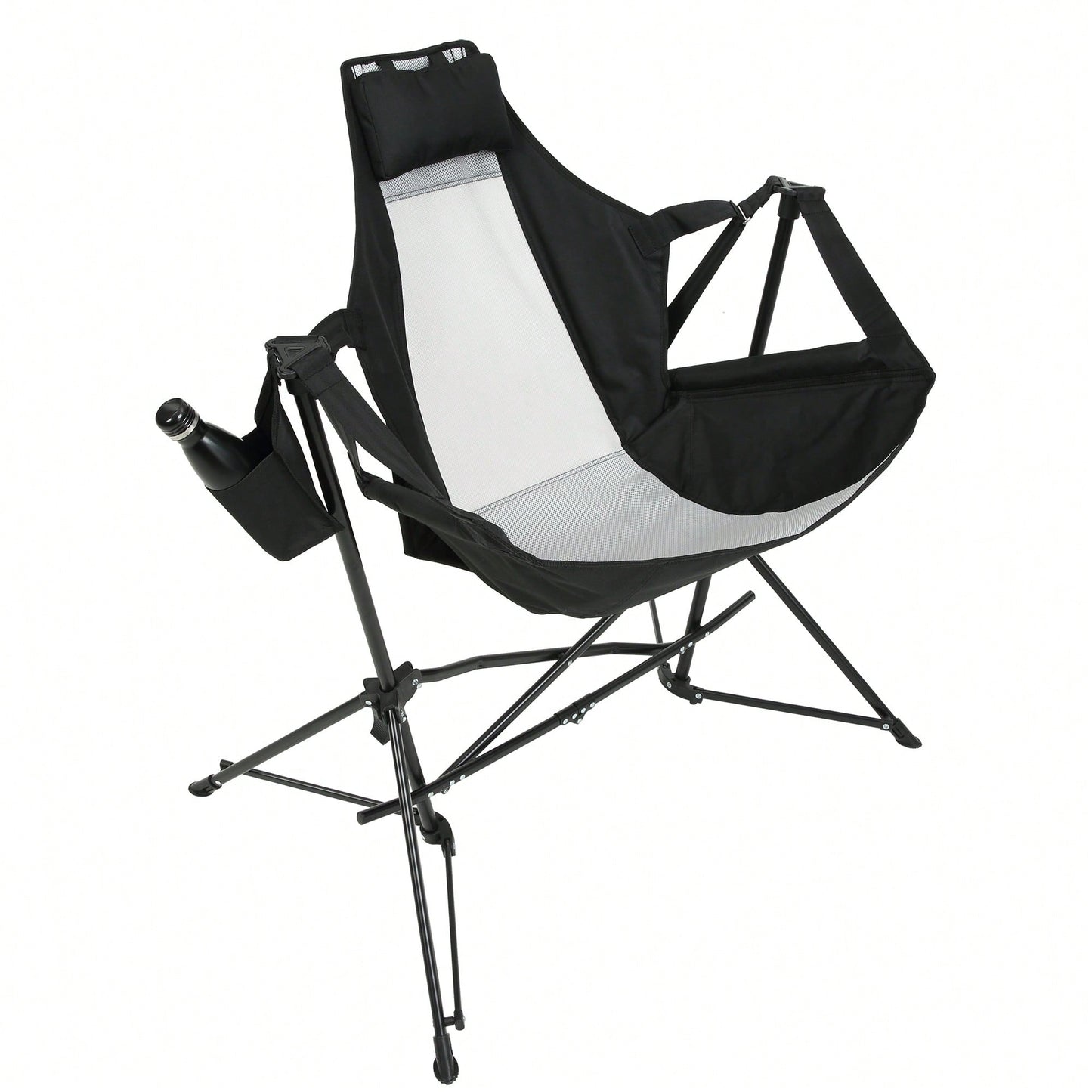 Portable Folding Rocking Chair With Adjustable Backrest And Cup Holder For Outdoor Camping And Travel