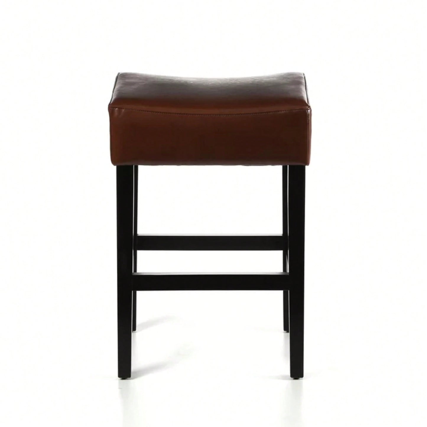 Set Of 2 Brown Backless Leather Counter Height Barstools For Kitchen And Dining