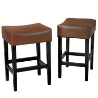 Set Of 2 Brown Backless Leather Counter Height Barstools For Kitchen And Dining