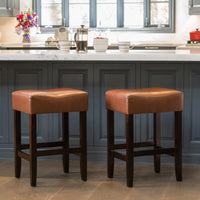 Set Of 2 Brown Backless Leather Counter Height Barstools For Kitchen And Dining