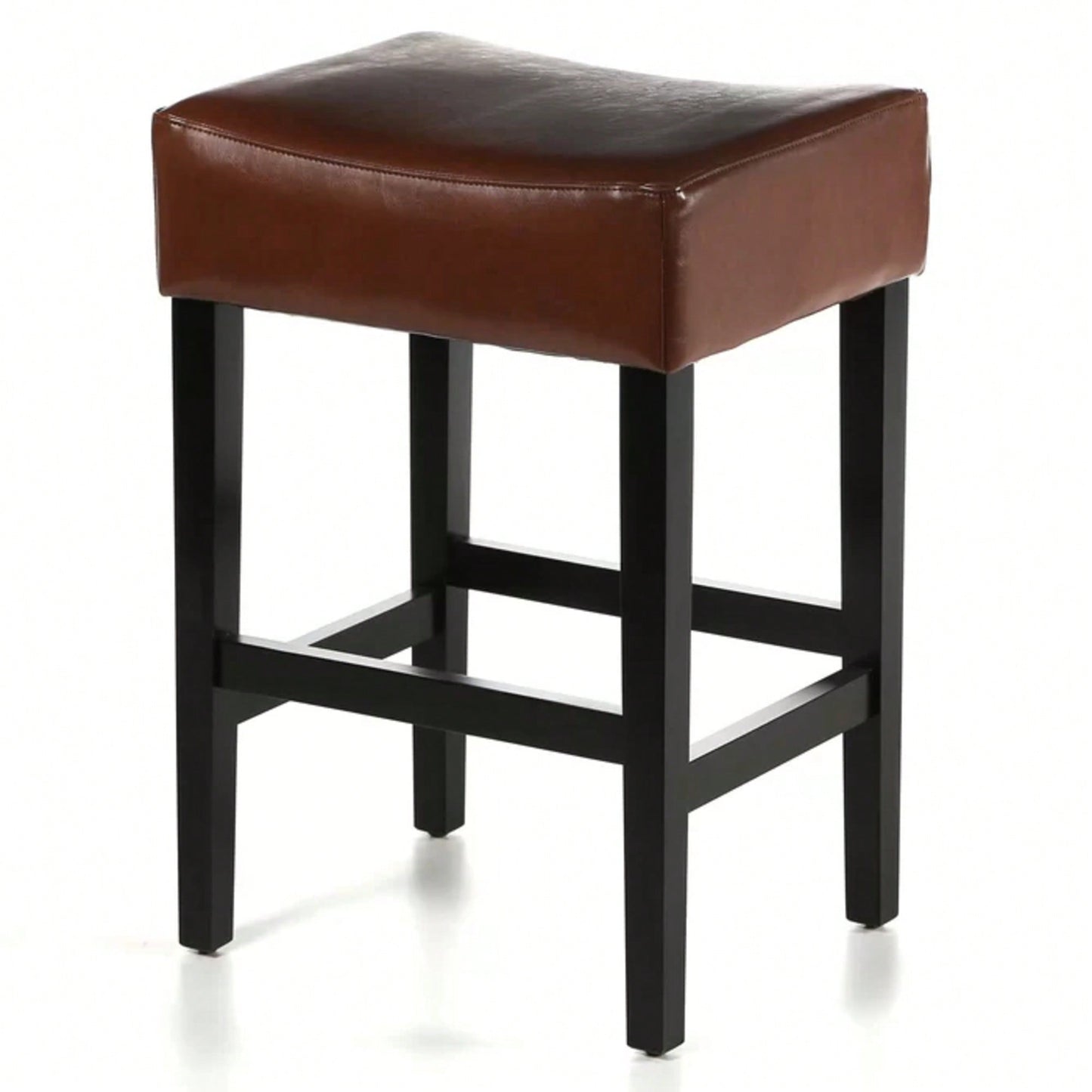 Set Of 2 Brown Backless Leather Counter Height Barstools For Kitchen And Dining