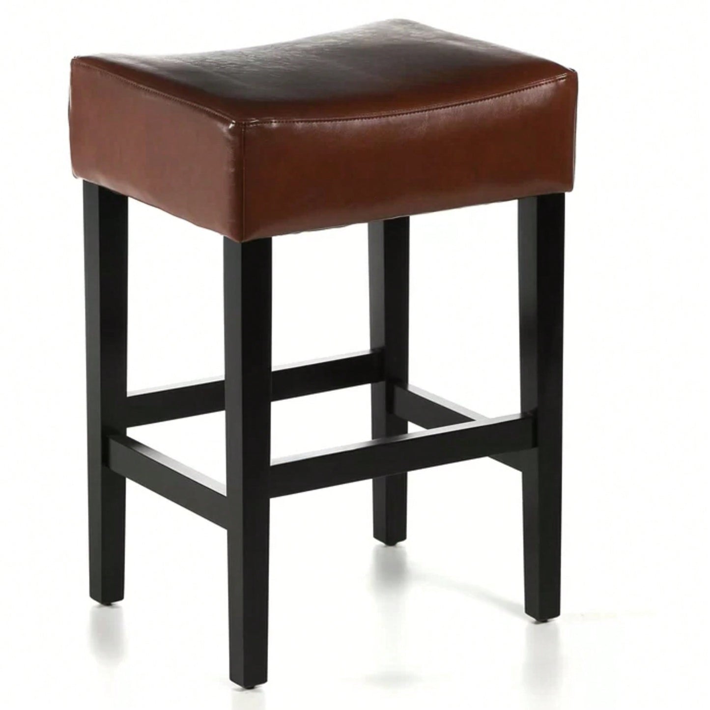 Set Of 2 Brown Backless Leather Counter Height Barstools For Kitchen And Dining