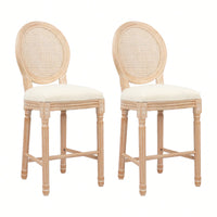 Upholstered Rattan Back Wooden Barstools For French Country Style Decor Beige